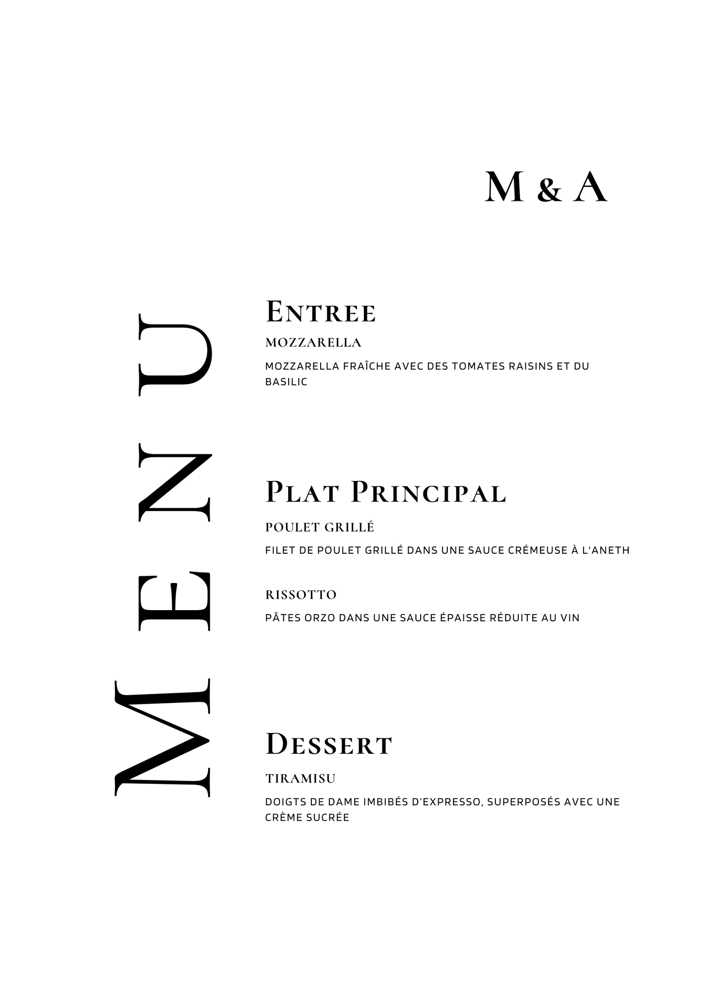 Menu | Myriam